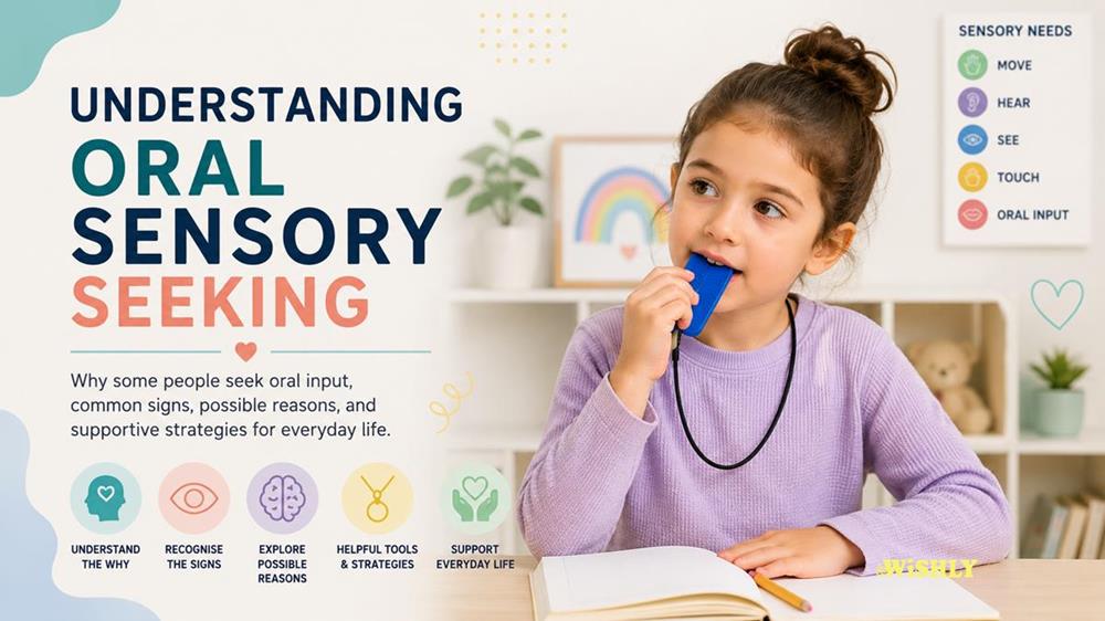 Child using a sensory chew necklace to illustrate oral sensory seeking and everyday oral sensory input.