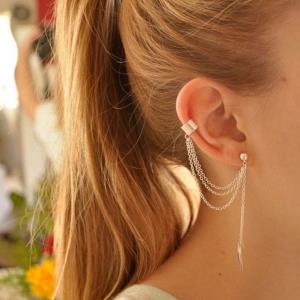 Silver Full Rhinestone Long Tassel Earrings