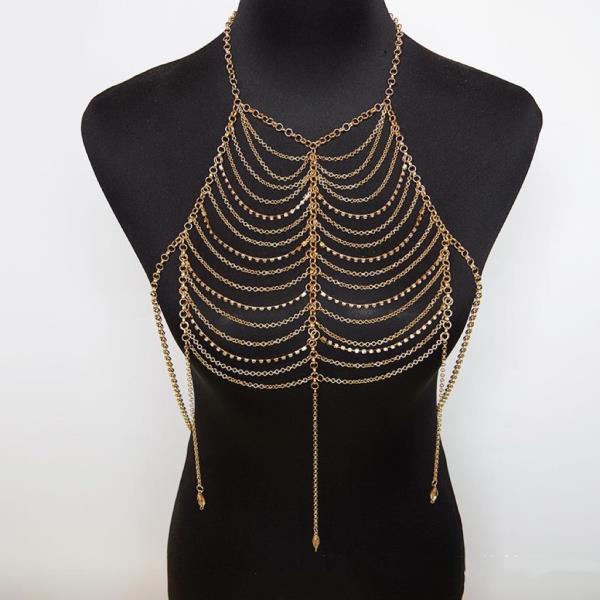 Gold Crystal Apron Chest Body Chain