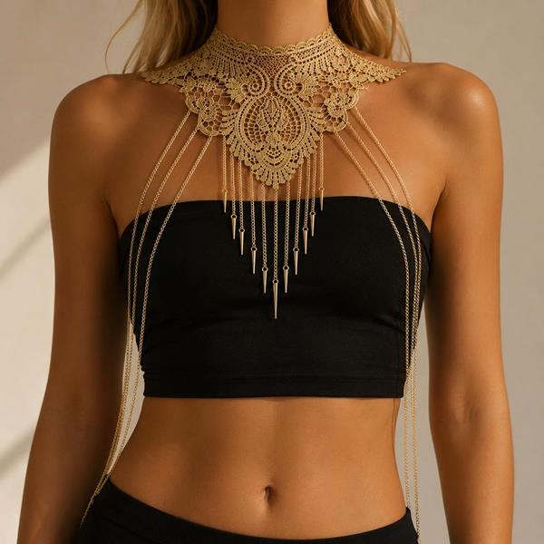 Gold Lace Flower Chest Body Chain