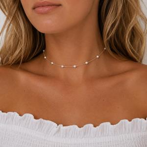 Mini White Pearl Gold Chain Choker
