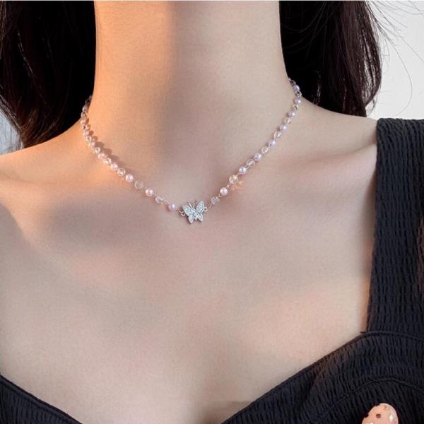 White pearl on sale butterfly necklace