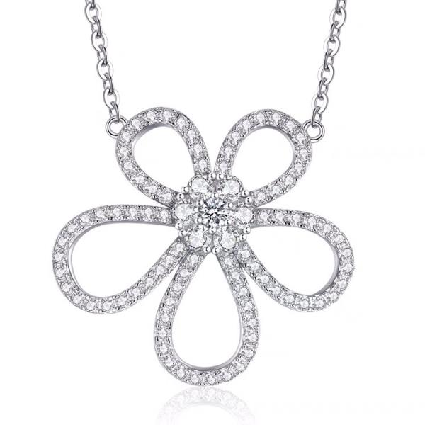 Silver Shiny Rhinestone Flower Jewellery Set