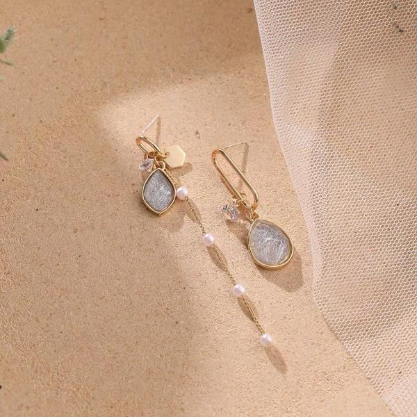 Acrylic Rhinestone Pearl Tassel Pendant Earrings