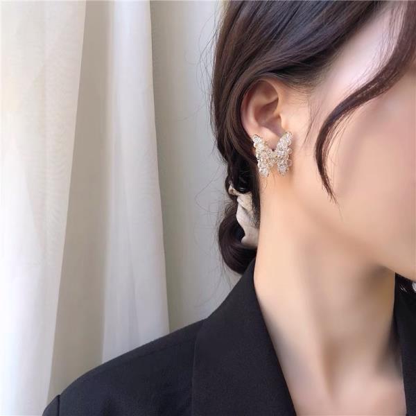 Shiny 3D Rhinestone Knit Butterfly Studs