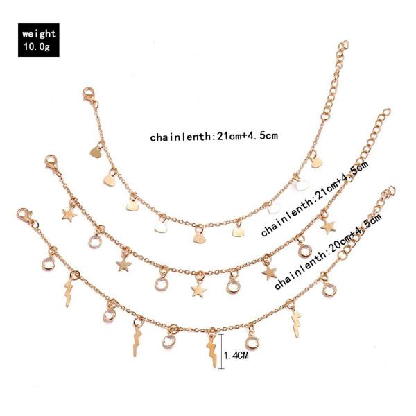 3 Pcs Gold Star Heart Waterdrop Anklet Set