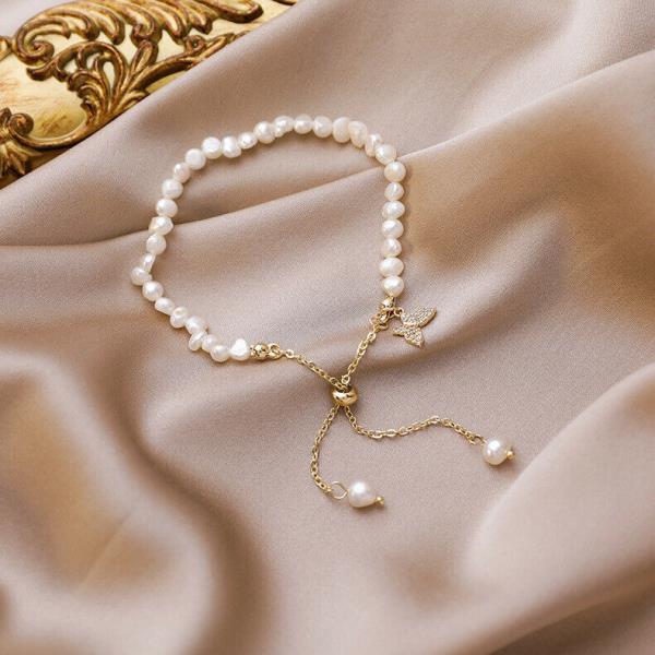 14K Gold Plated Pearl Butterfly Bracelet