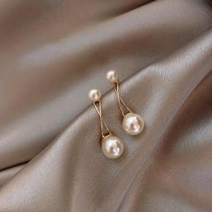 Shiny Gold Woven Pearl Wheel Drop Earrings