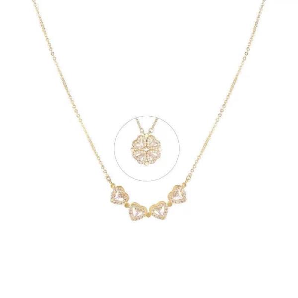 Magnet Rhinestone Heart Pendant Necklace