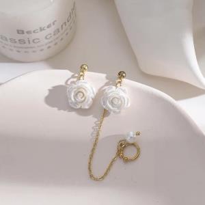 18K Platinum Plated Camellia Flower Glitter Earrings