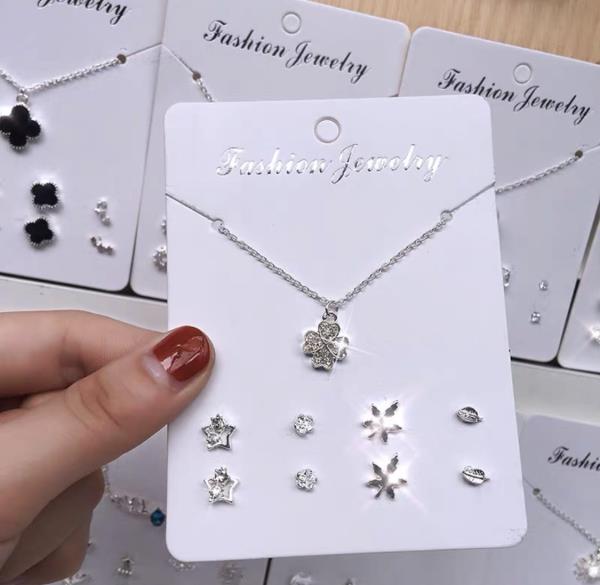 Crystal Pearl Necklace Earrings Set