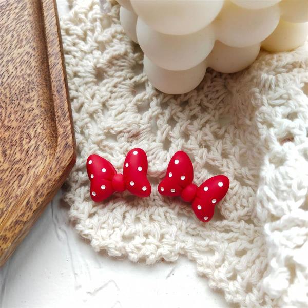 Red Spot Bow Mini Earrings