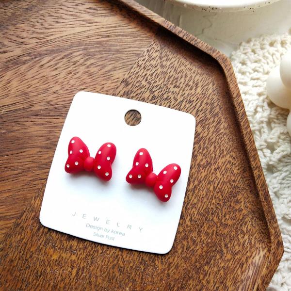 Red Spot Bow Mini Earrings