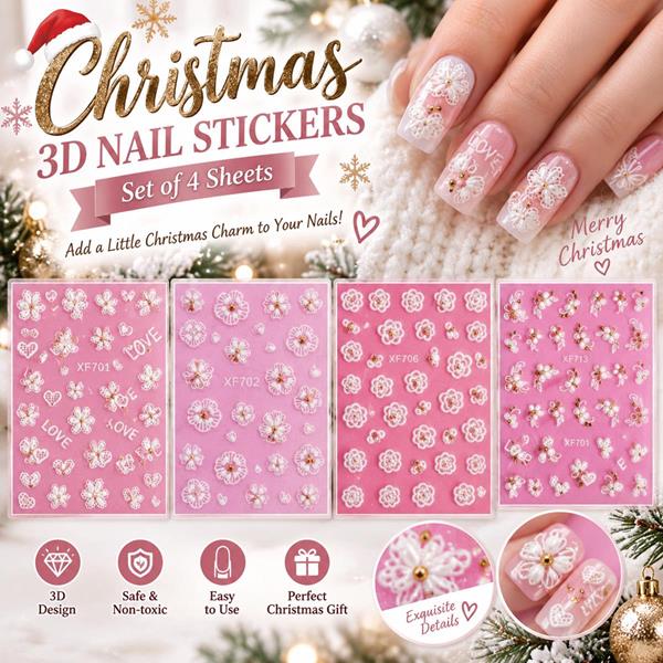 3D Crystal White Flower Nail Stickers