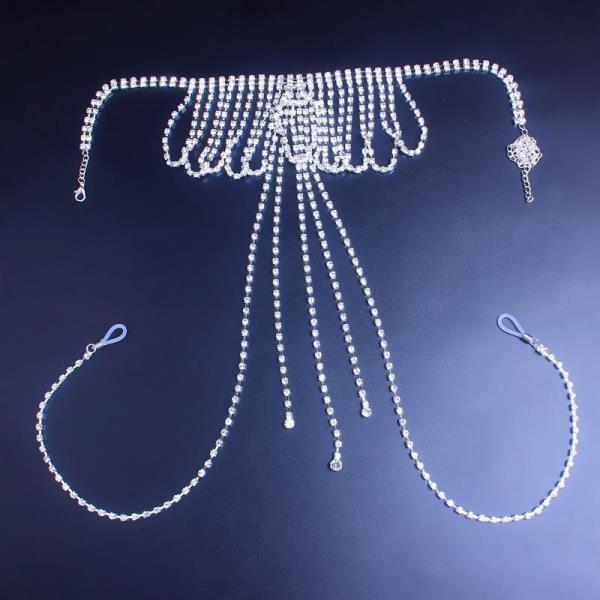 Silver Multi Tassel Necklace Chest Body Chain