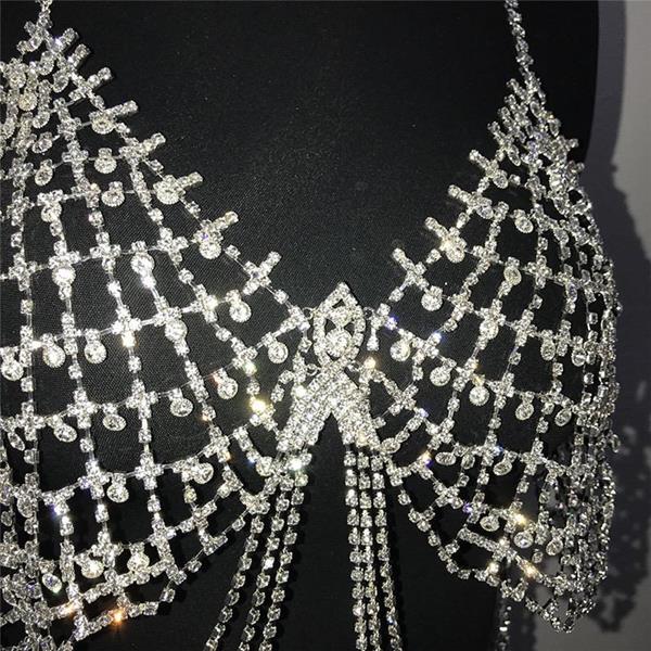 Rhinestone Tassel Waterdrop Bra Body Chain