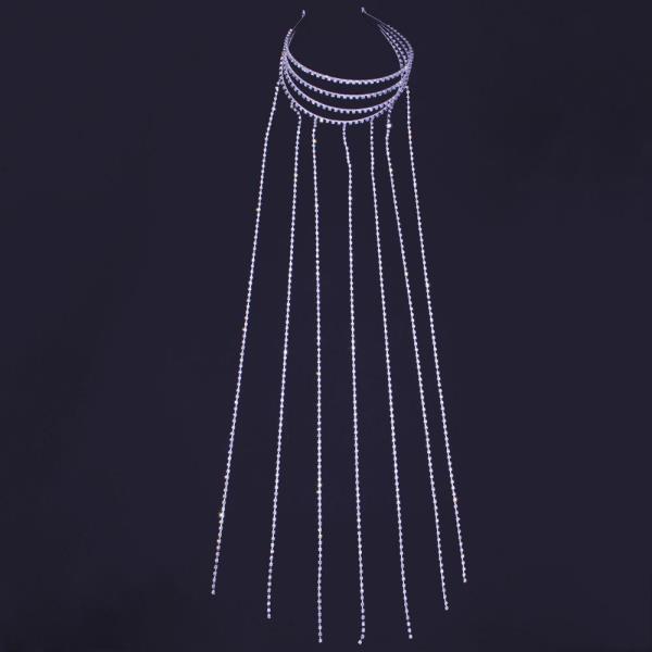 Silver Rhinestone Long Tassel Braided Hair Chain