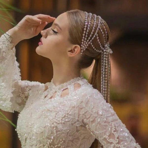 Silver Rhinestone Long Tassel Braided Hair Chain