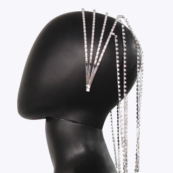 Silver Rhinestone Long Tassel Braided Hair Chain