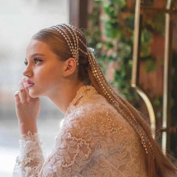 Silver Rhinestone Long Tassel Braided Hair Chain