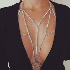 Silver Crystal Flower Chest Bra Body Chain