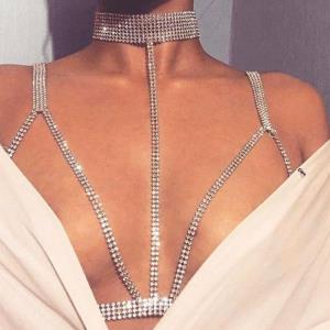 Silver Rhinestone Tassel Bra Chain