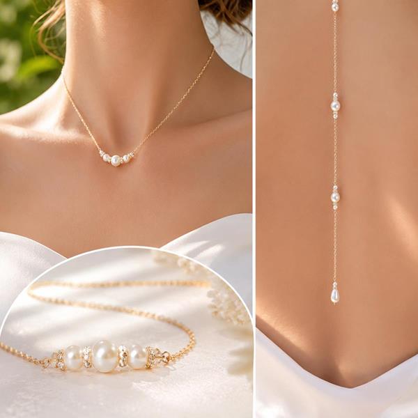 Gothic Pearl Necklace Back Body Chain
