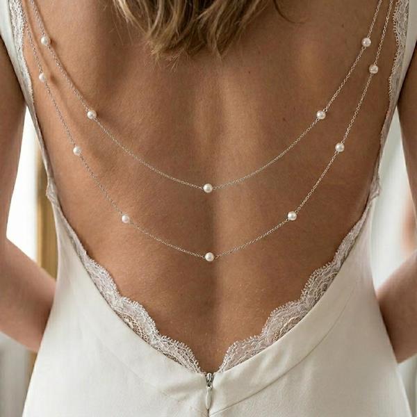 Gothic Pearl Evening Dress Back Body Chain