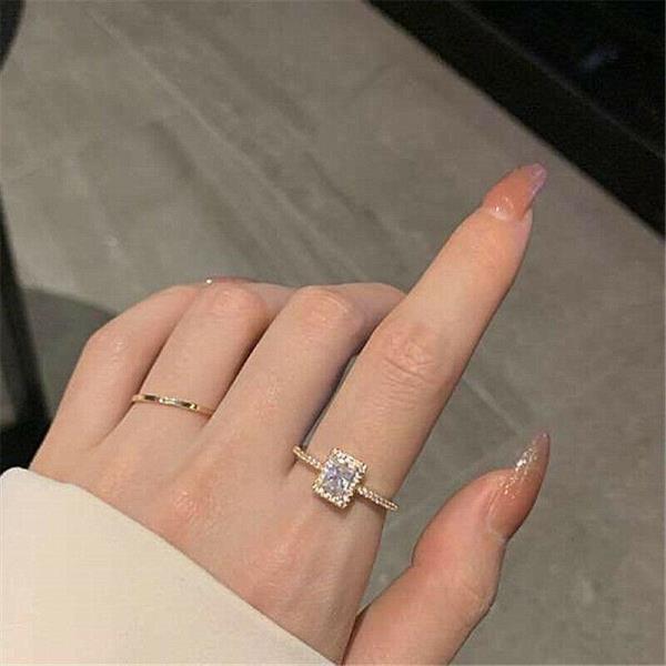 Gold Plated Rhinestone Square Midi Finger Ring