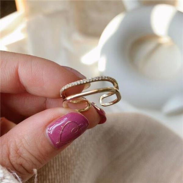 Square Double Layer Gold Rhinestone Ring