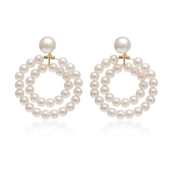 Retro Vintage Double Circle White Pearl Dangle Earrings
