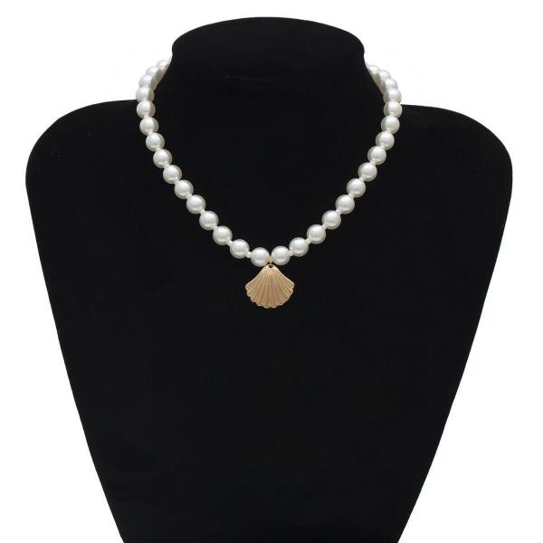 Elegant White Pearl Gold Shell Pendant Necklace