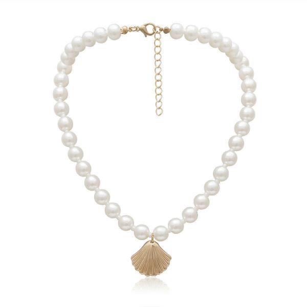 Elegant White Pearl Gold Shell Pendant Necklace