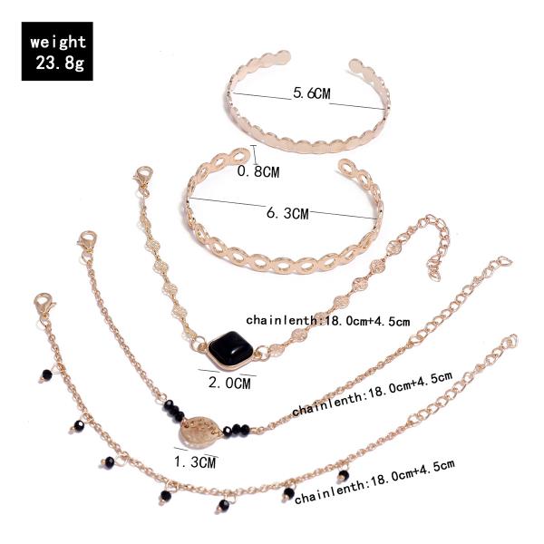 Gold Multi Layer Leaf Stone Bracelet Set