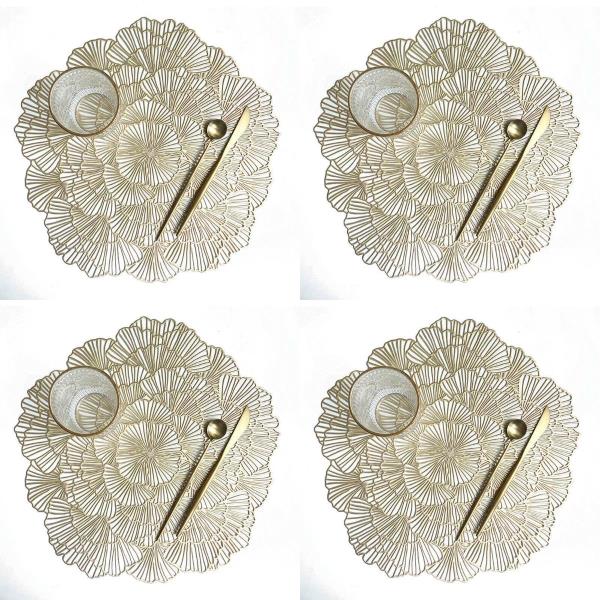 4 PVC Woven Hollow Flower Table Dining Placemats