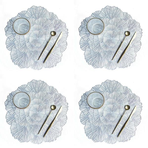 4 PVC Woven Hollow Flower Table Dining Placemats