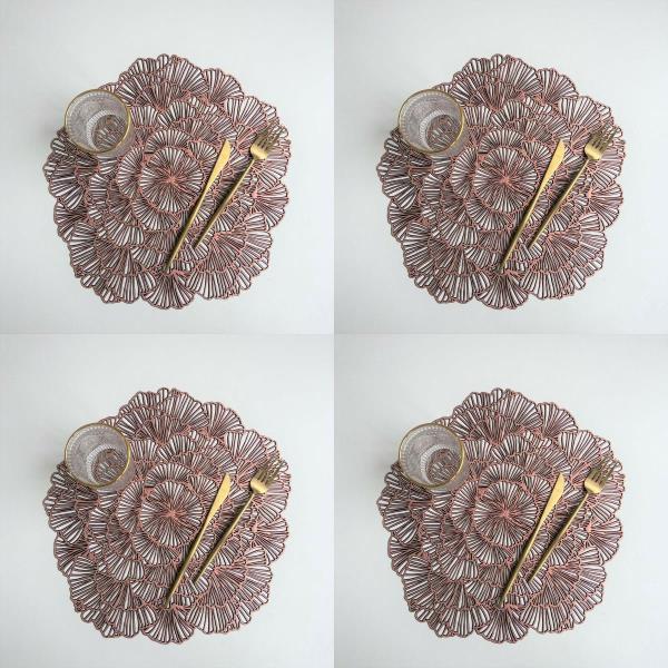 4 PVC Woven Hollow Flower Table Dining Placemats