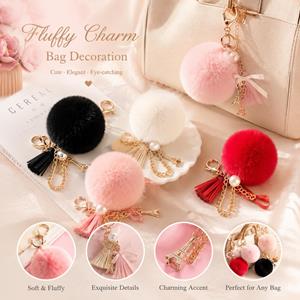 Cute Animal Fluffy Leather Fur Ball Keyring
