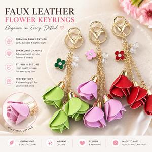 Faux Leather Flower Tassel Keychain