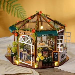 DIY Wooden Light Casa Flower Coffee Shop Music Miniature Dollhouse