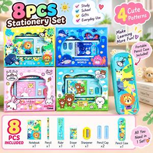 8 Pcs Cartoon Animal Stationery Set