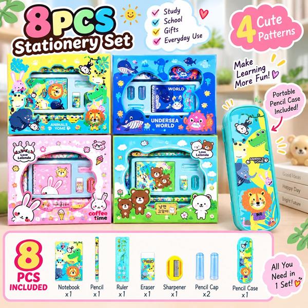 8 Pcs Cartoon Animal Stationery Set