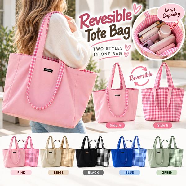 Double Sided Plaid Large Cotton Large Tote