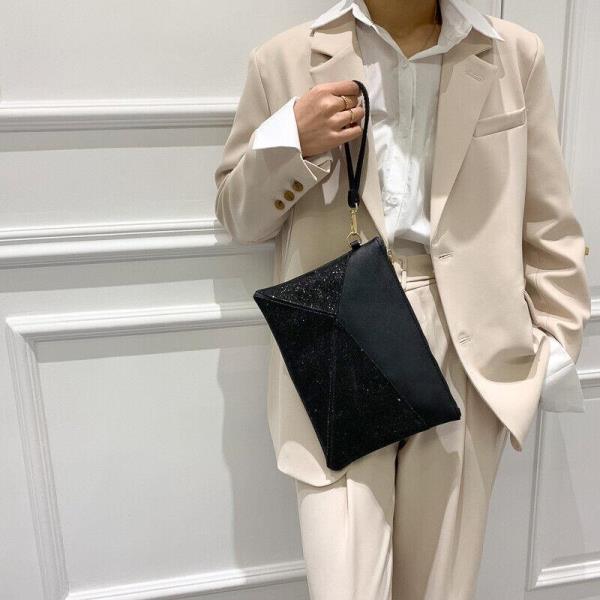 Splicing Glitter Faux Leather Envelop Handbag