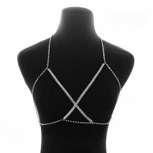 Silver Rhinestone Tassel Bra Chain