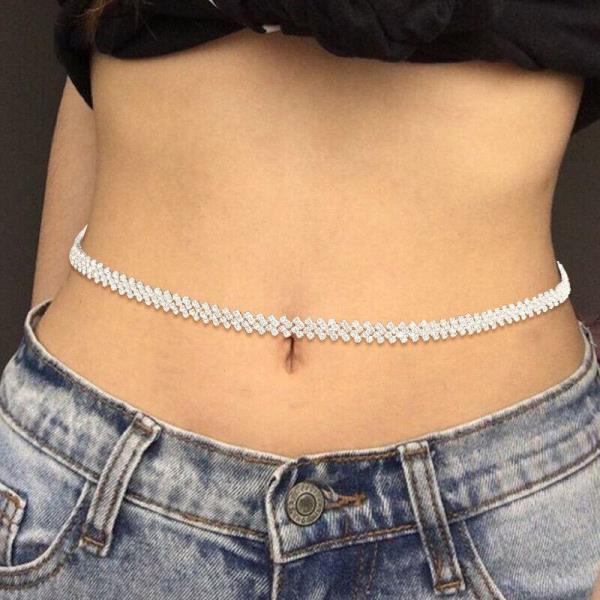 Glitter Bikini Rhombus Braid Waist Belly Body Chain