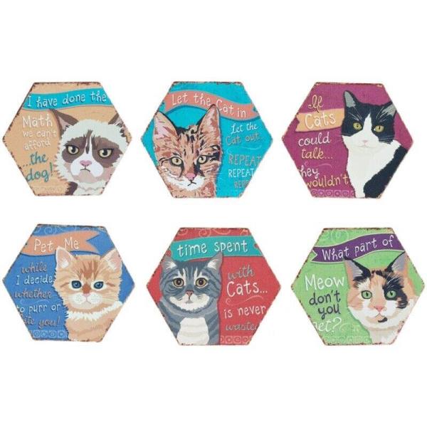 6 Cartoon Hexagon Cat Ceramic Absorbent Coasters