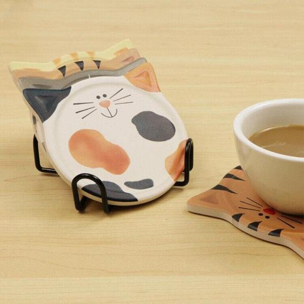 4 Cartoon Cat Heat Resistance Absorbent Ceramic Coasters