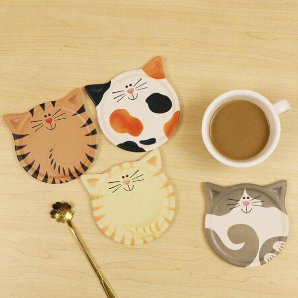 4 Cartoon Cat Heat Resistance Absorbent Ceramic Coasters