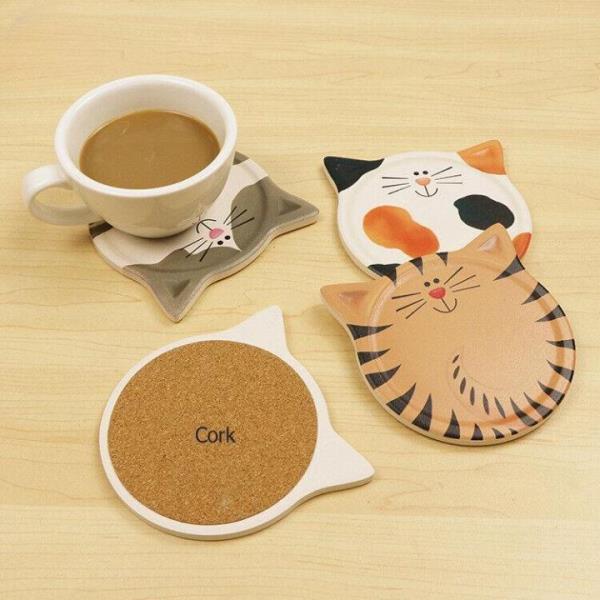 4 Cartoon Cat Heat Resistance Absorbent Ceramic Coasters